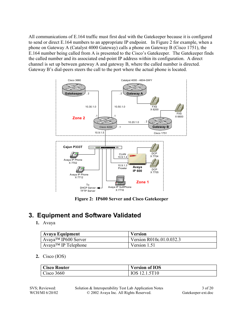 Equipment and software validated, Figure 2: ip600 server and cisco gatekeeper | Avaya IP600 User Manual | Page 3 / 20