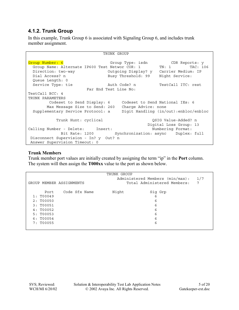 Trunk group | Avaya IP600 User Manual | Page 5 / 20