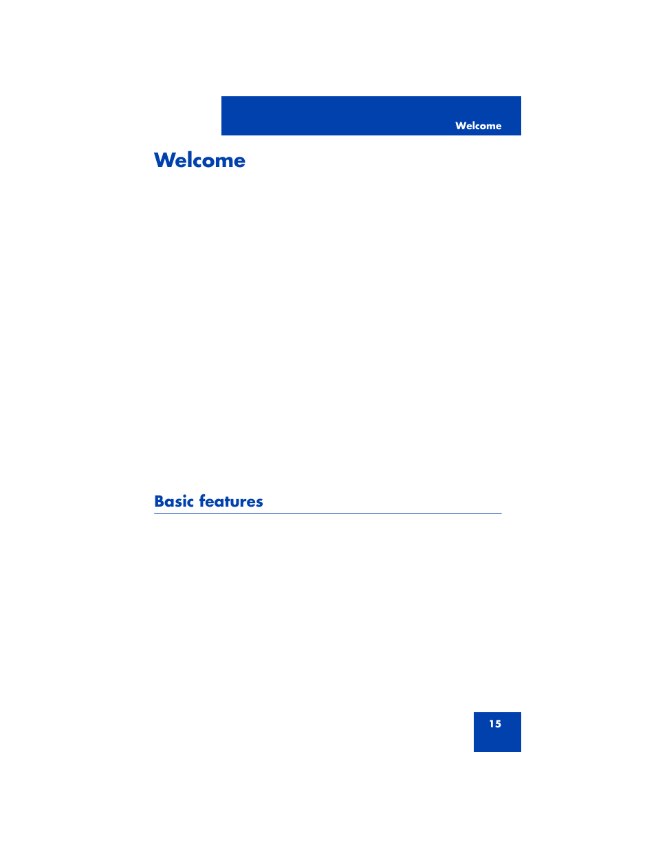 Welcome, Basic features | Avaya NN43170-100 User Manual | Page 15 / 378