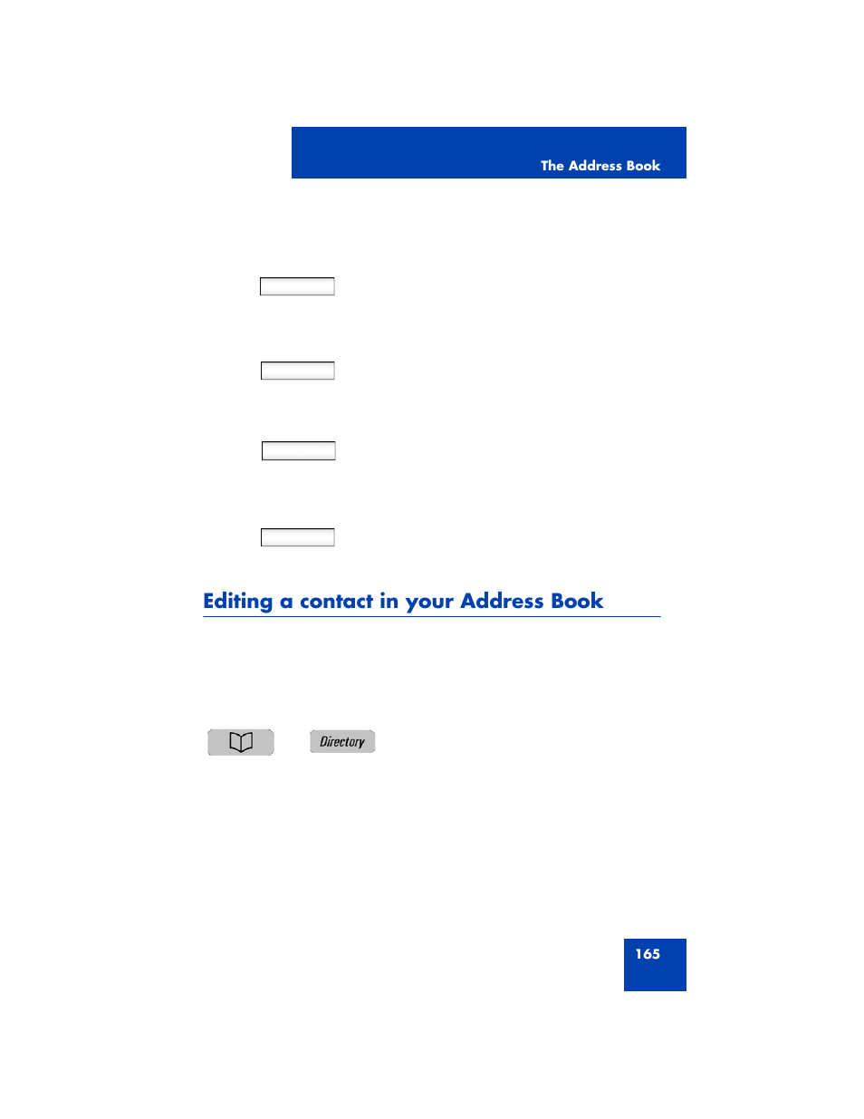 Editing a contact in your address book, Editing a | Avaya NN43170-100 User Manual | Page 165 / 378