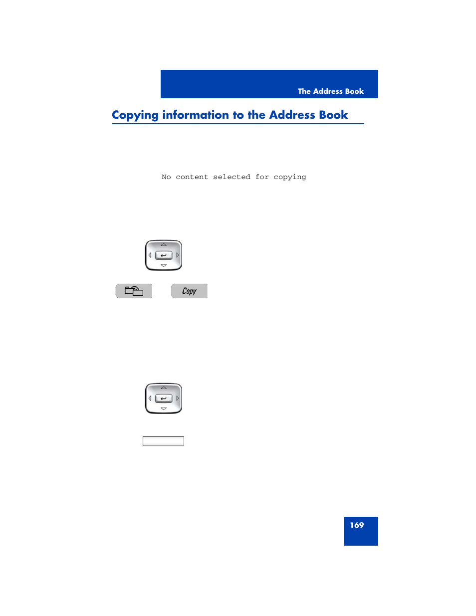 Copying information to the address book | Avaya NN43170-100 User Manual | Page 169 / 378