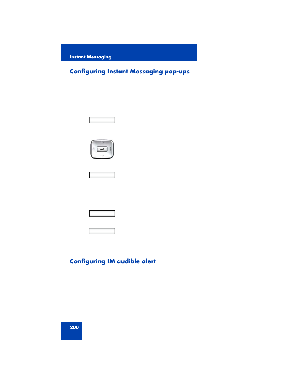 Configuring instant messaging pop-ups, Configuring im audible alert | Avaya NN43170-100 User Manual | Page 200 / 378