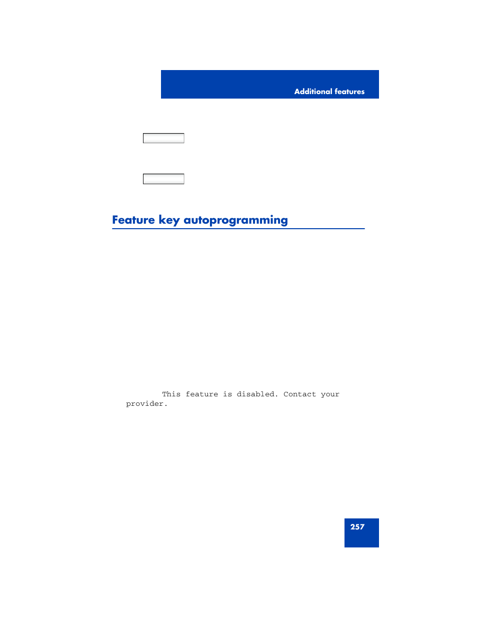 Feature key autoprogramming, Feature key | Avaya NN43170-100 User Manual | Page 257 / 378