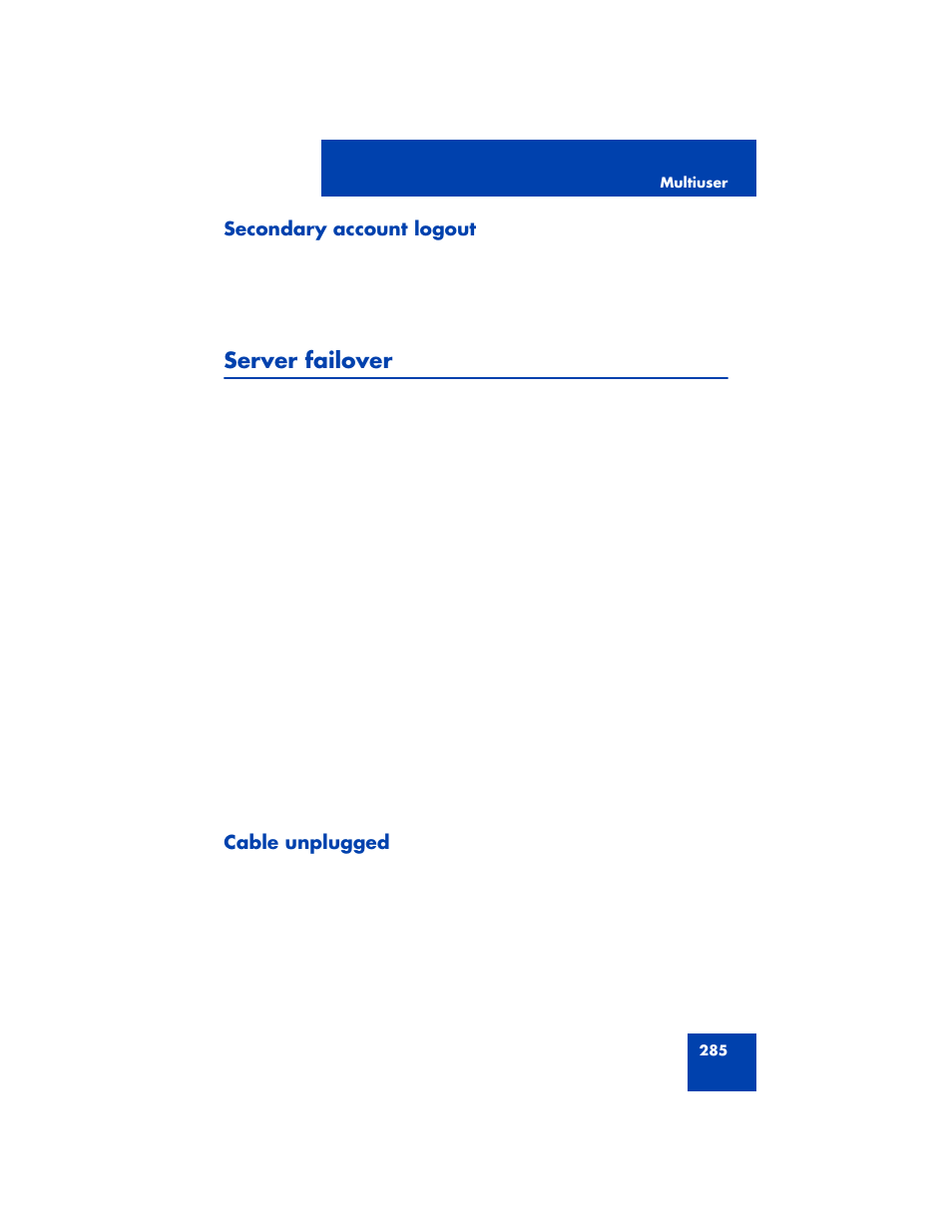 Secondary account logout, Server failover, Cable unplugged | Avaya NN43170-100 User Manual | Page 285 / 378