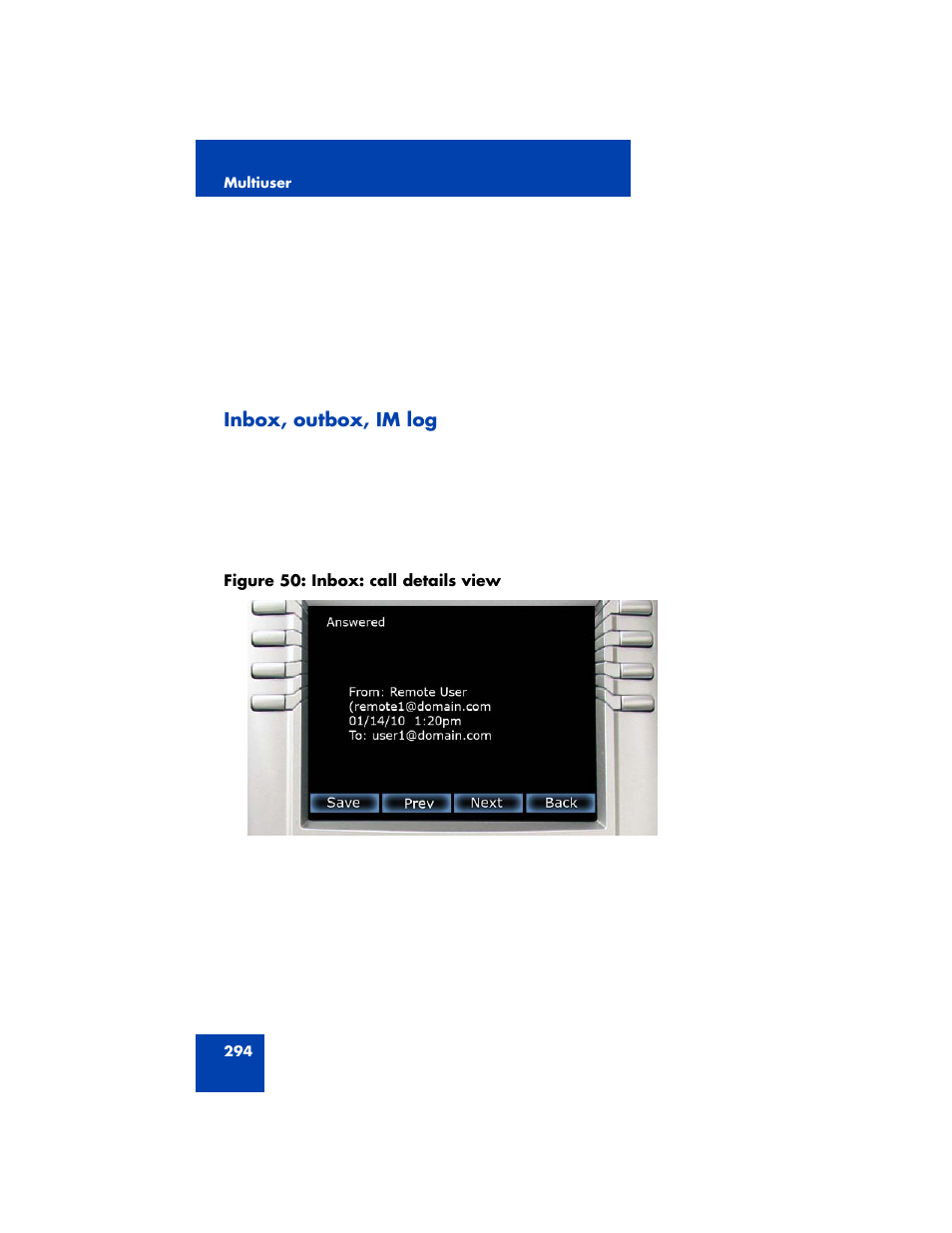 Inbox, outbox, im log | Avaya NN43170-100 User Manual | Page 294 / 378