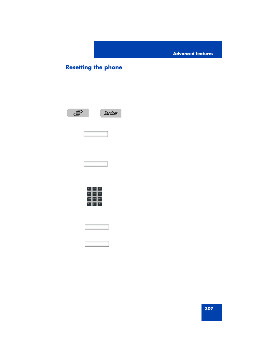 Resetting the phone | Avaya NN43170-100 User Manual | Page 307 / 378