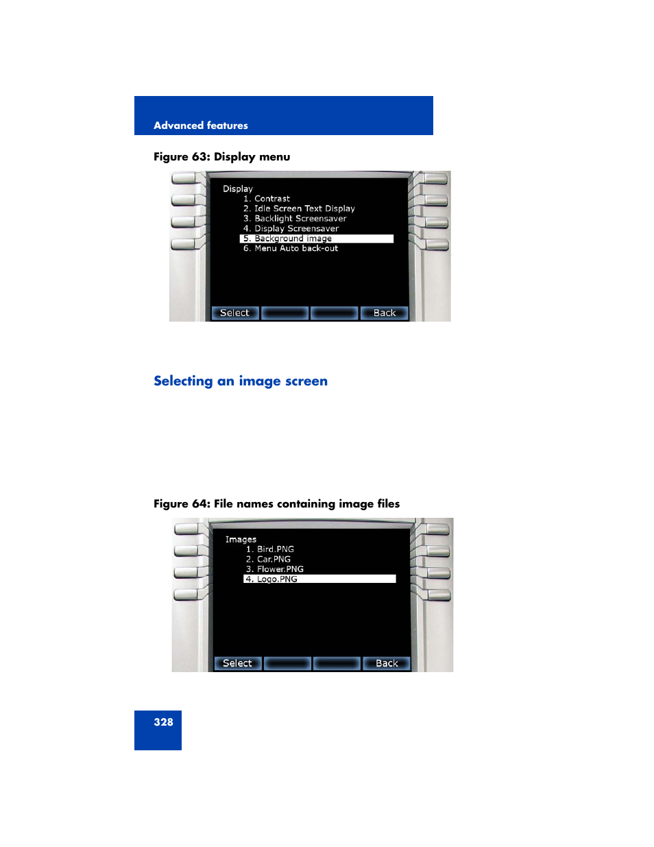 Selecting an image screen | Avaya NN43170-100 User Manual | Page 328 / 378