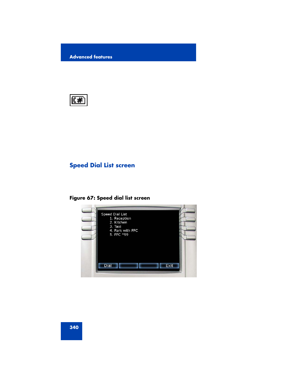 Speed dial list screen | Avaya NN43170-100 User Manual | Page 340 / 378