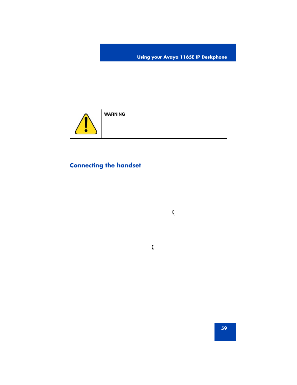 Connecting the handset | Avaya NN43170-100 User Manual | Page 59 / 378