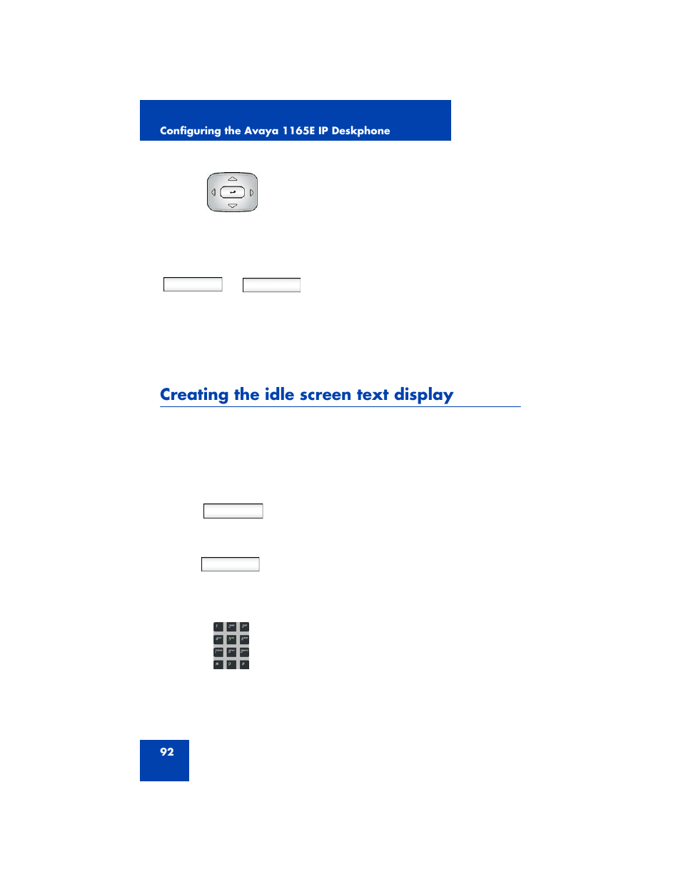 Creating the idle screen text display | Avaya NN43170-100 User Manual | Page 92 / 378