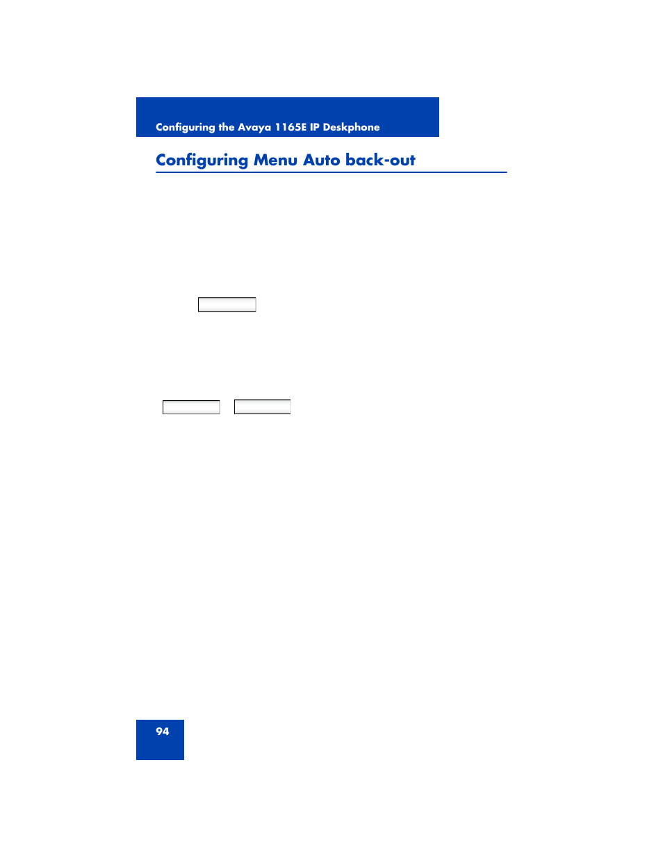 Configuring menu auto back-out | Avaya NN43170-100 User Manual | Page 94 / 378