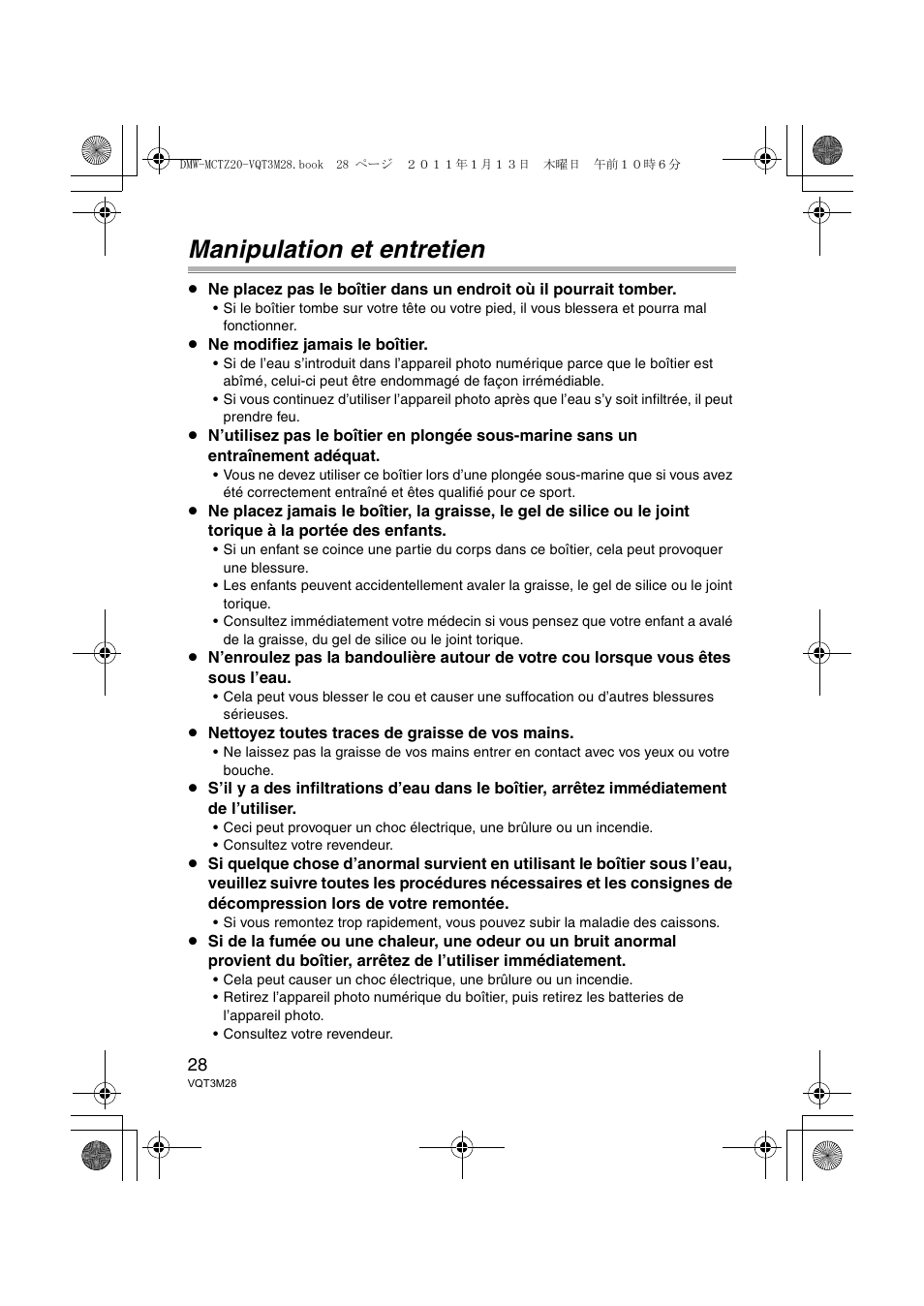 Manipulation et entretien | Panasonic DMWMCTZ20PP User Manual | Page 28 / 184
