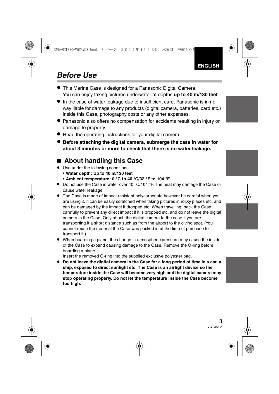 Before use, About handling this case | Panasonic DMWMCTZ20PP User Manual | Page 3 / 184
