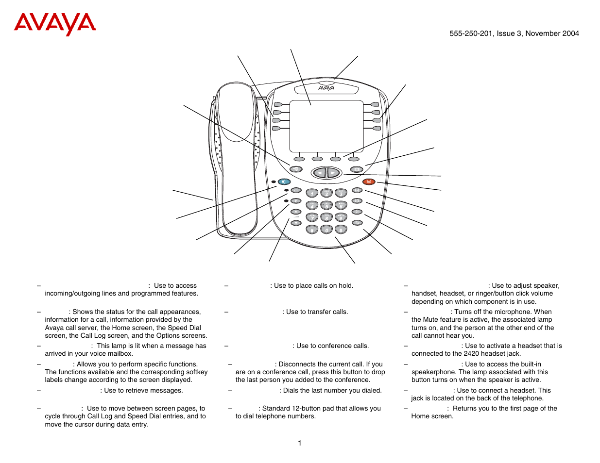 Avaya 2420 User Manual | 4 pages