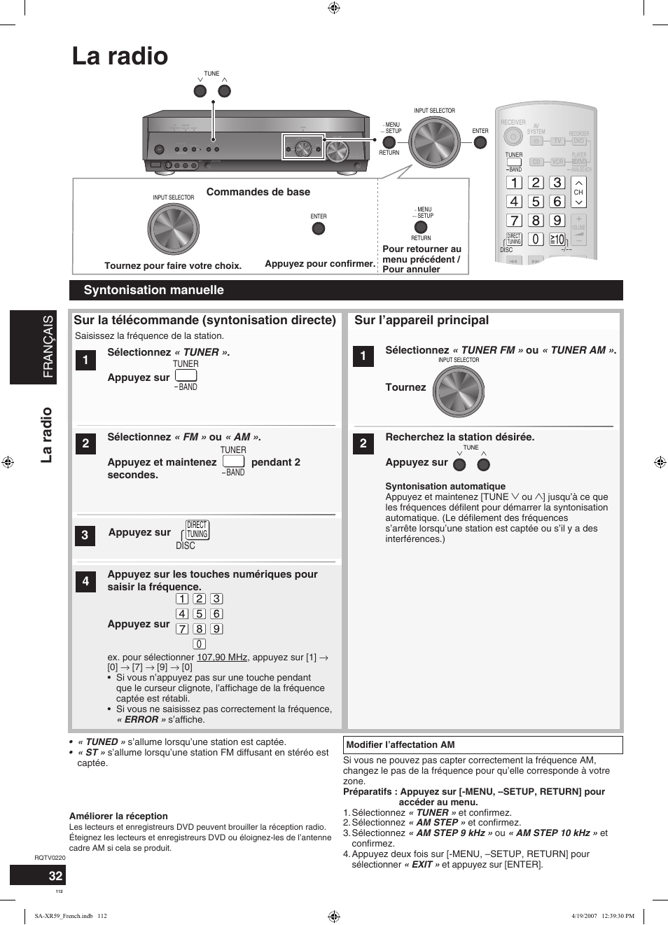 La radio, Français, Sur l’appareil principal | Commandes de base, Disc | Panasonic SAXR59 User Manual | Page 112 / 120