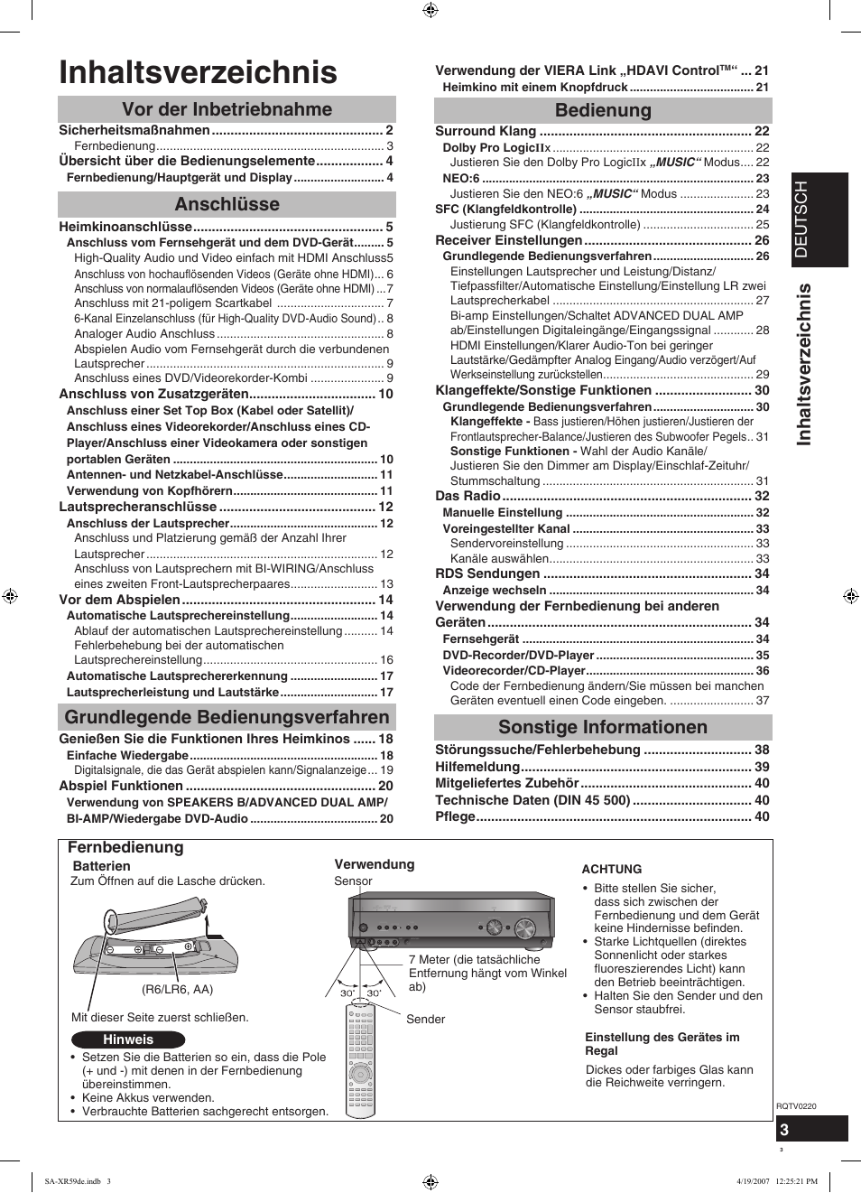 Panasonic SAXR59 User Manual | Page 3 / 120