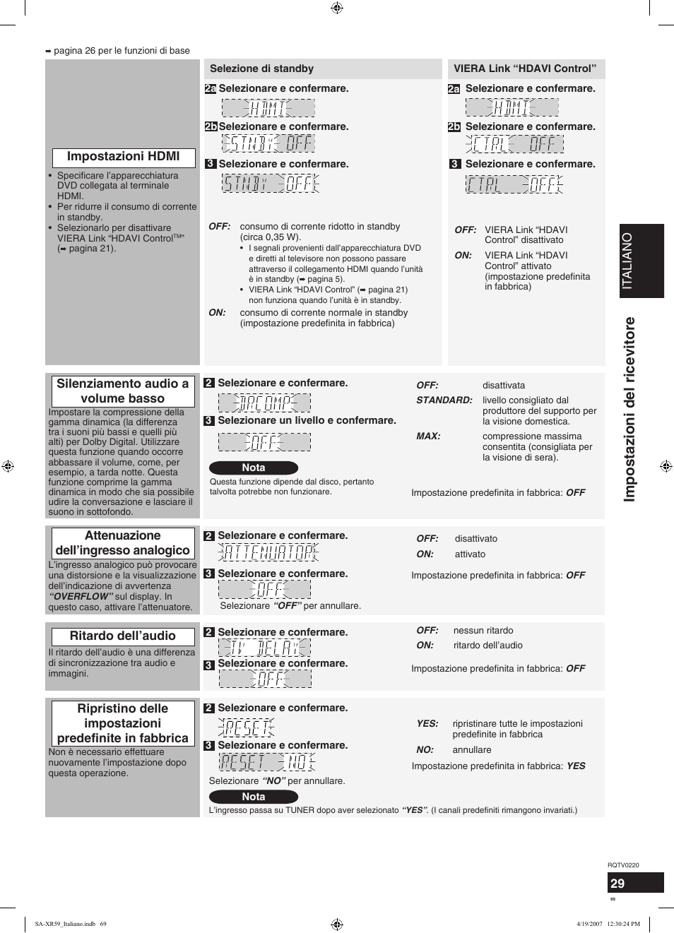 Impostazioni del ricevitore, Italiano | Panasonic SAXR59 User Manual | Page 69 / 120