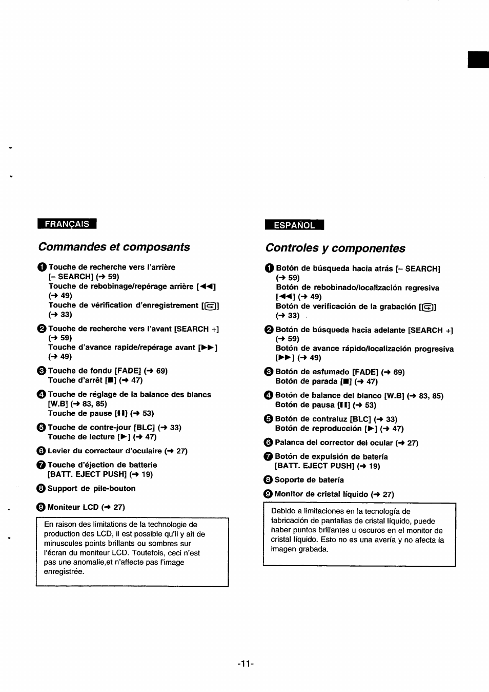 Commandes et composants, Controles у componentes, Controles y componentes | Panasonic NVDS33EG User Manual | Page 10 / 193