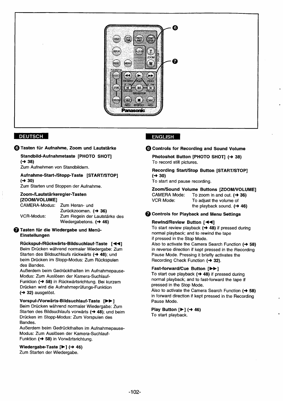 0 tasten für aufnahme, zoom und lautstärke, Zoom-/lautstärkeregler-tasten, Zoom/volume | 0 controls for recording and sound volume, 0 controls for playback and menu settings | Panasonic NVDS33EG User Manual | Page 101 / 193