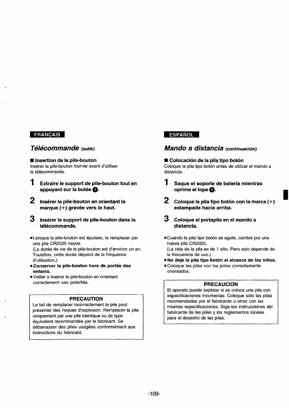 Télécommande (suite) | Panasonic NVDS33EG User Manual | Page 108 / 193