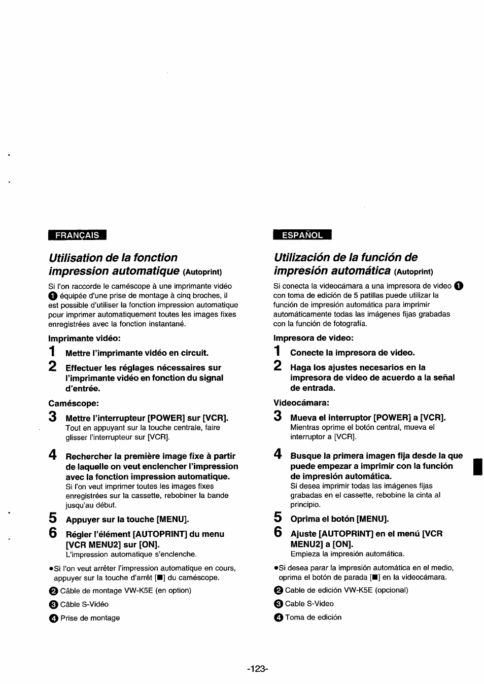 Utilización de la función de, Utilisation de la fonction impression automatique | Panasonic NVDS33EG User Manual | Page 122 / 193