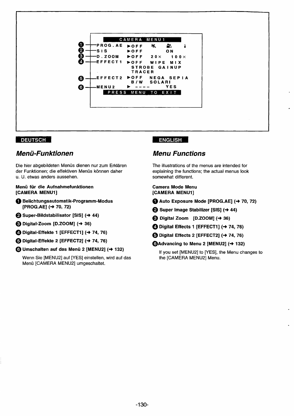 Menü-funktionen, Menu functions | Panasonic NVDS33EG User Manual | Page 129 / 193