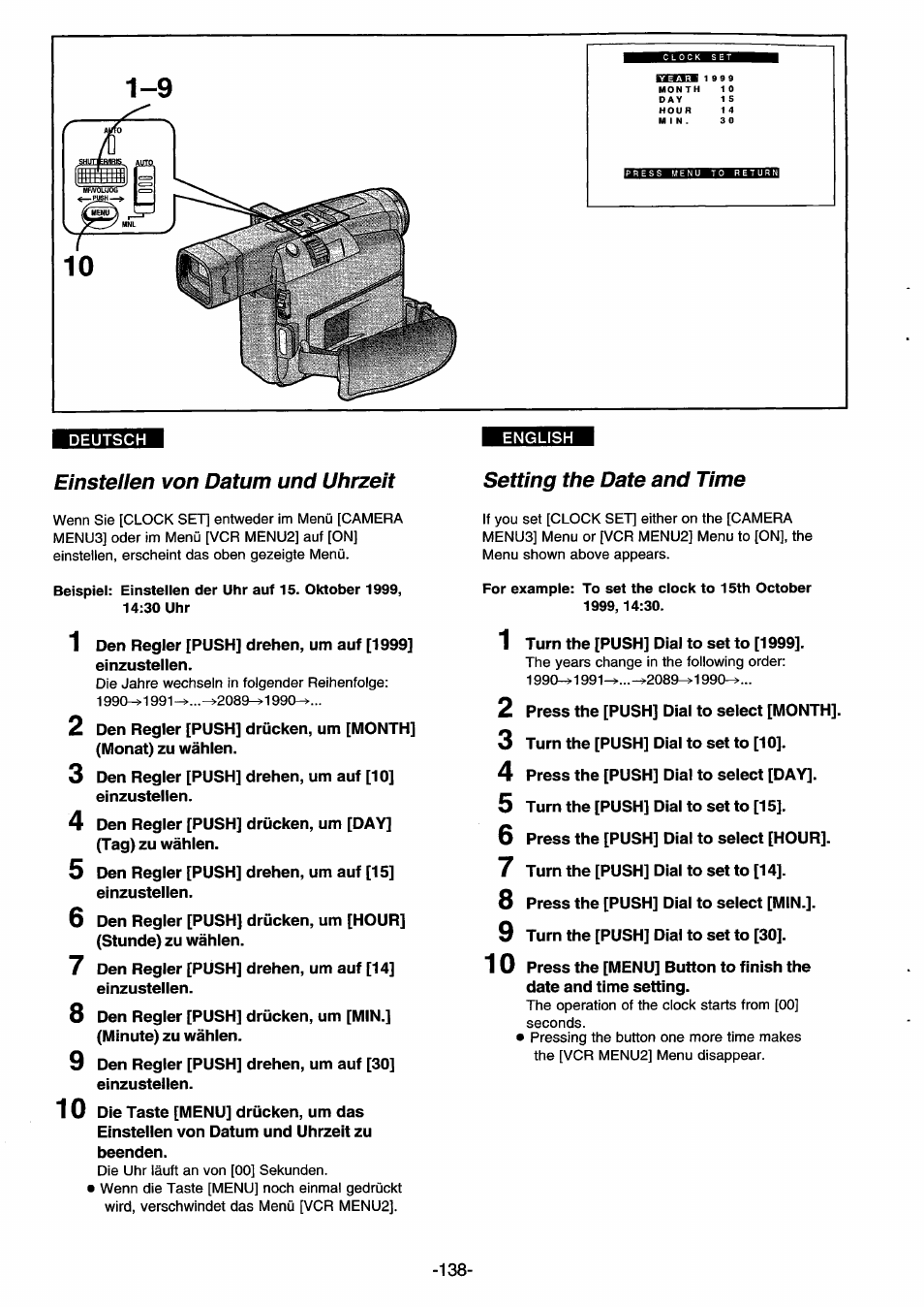 Einstellen von datum und uhrzeit, Setting the date and time | Panasonic NVDS33EG User Manual | Page 137 / 193