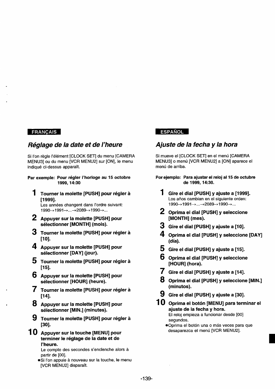 Réglage de la date et de l’heure, Ajuste de la fecha y la hora | Panasonic NVDS33EG User Manual | Page 138 / 193