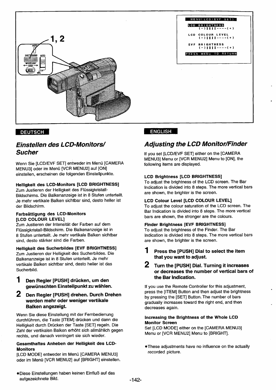 Einstellen des lcd-monitors/ sucher, Helligkeit des lcd-monitors [lcd brightness, Adjusting the lcd monitor/finder | Lcd brightness [lcd brightness | Panasonic NVDS33EG User Manual | Page 141 / 193
