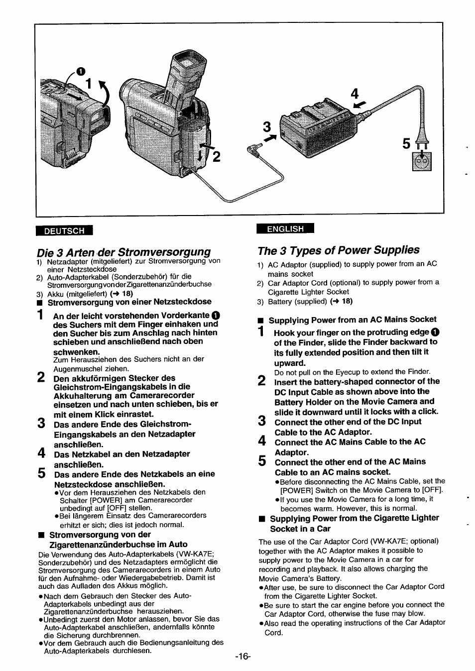 Die 3 arten der stromversorgung, The 3 types of power supplies | Panasonic NVDS33EG User Manual | Page 15 / 193