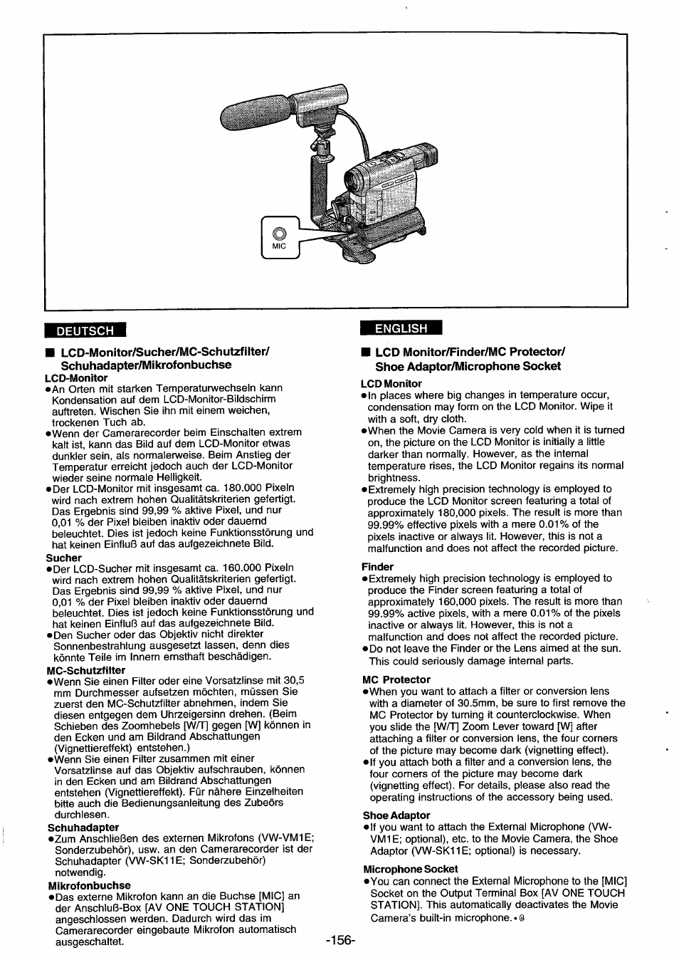 Lcd monitor/finder/mc protector, Shoe adaptor/microphone socket, Lcd monitor | Finder, Mc protector, Shoe adaptor/microphone soket | Panasonic NVDS33EG User Manual | Page 155 / 193