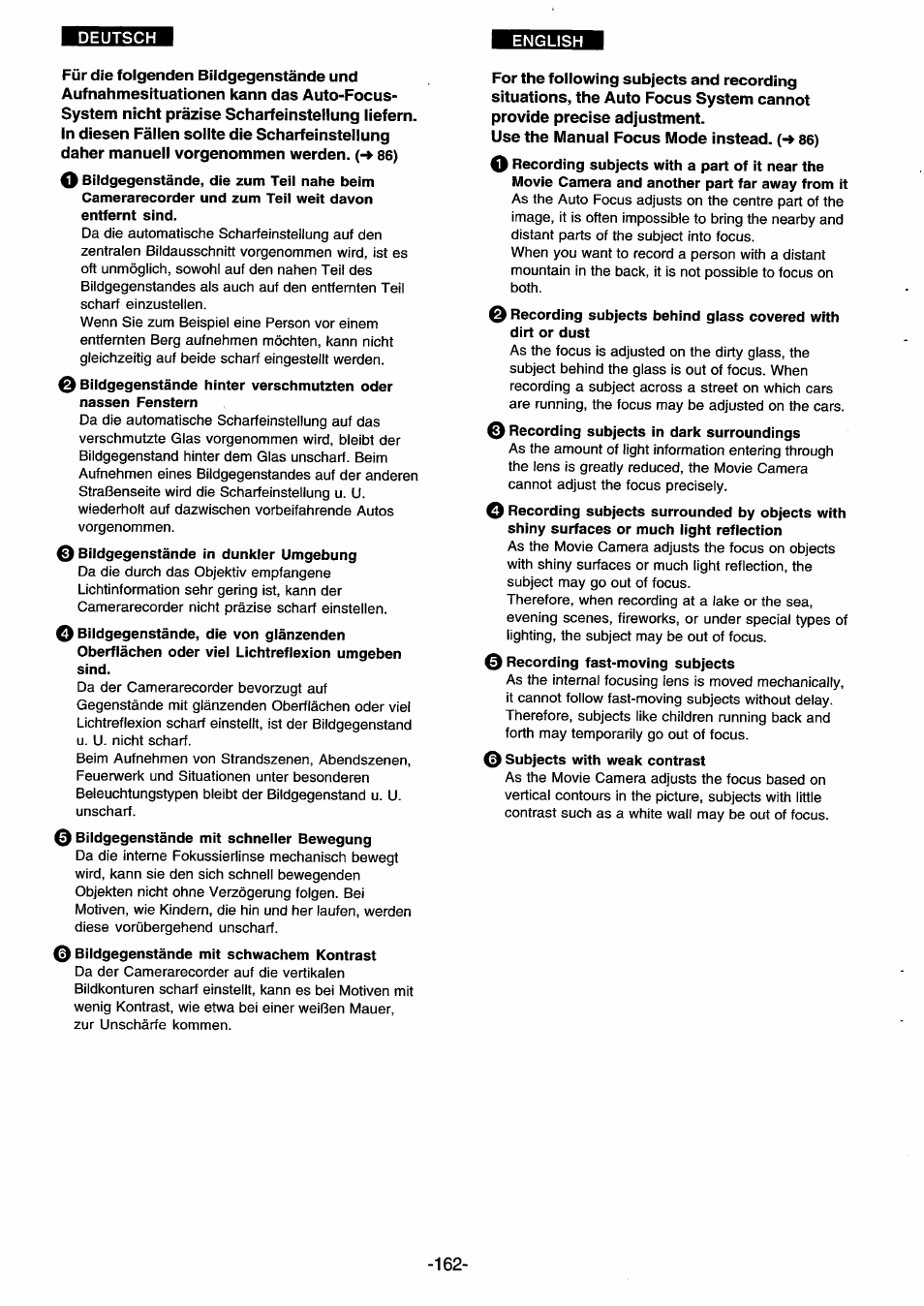 0 bildgegenstände mit schneller bewegung, 0 recording subjects in dark surroundings, 0 recording fast-moving subjects | Panasonic NVDS33EG User Manual | Page 161 / 193