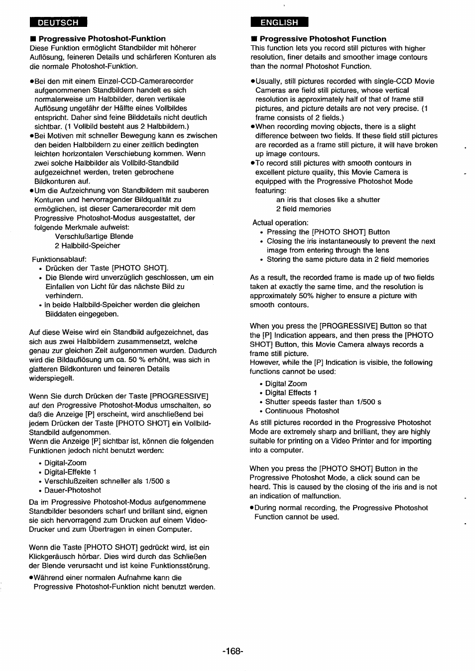 Progressive photoshot-funktion, Progressive photoshot function | Panasonic NVDS33EG User Manual | Page 167 / 193