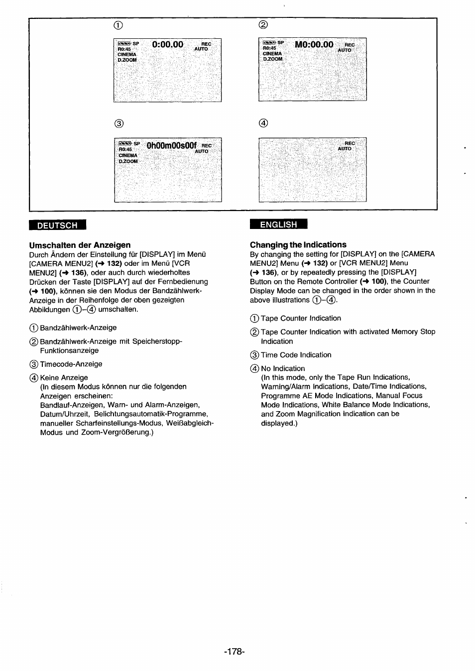 Deutsch, Umschalten der anzeigen, Changing the indications | Ohoomoosoof | Panasonic NVDS33EG User Manual | Page 177 / 193