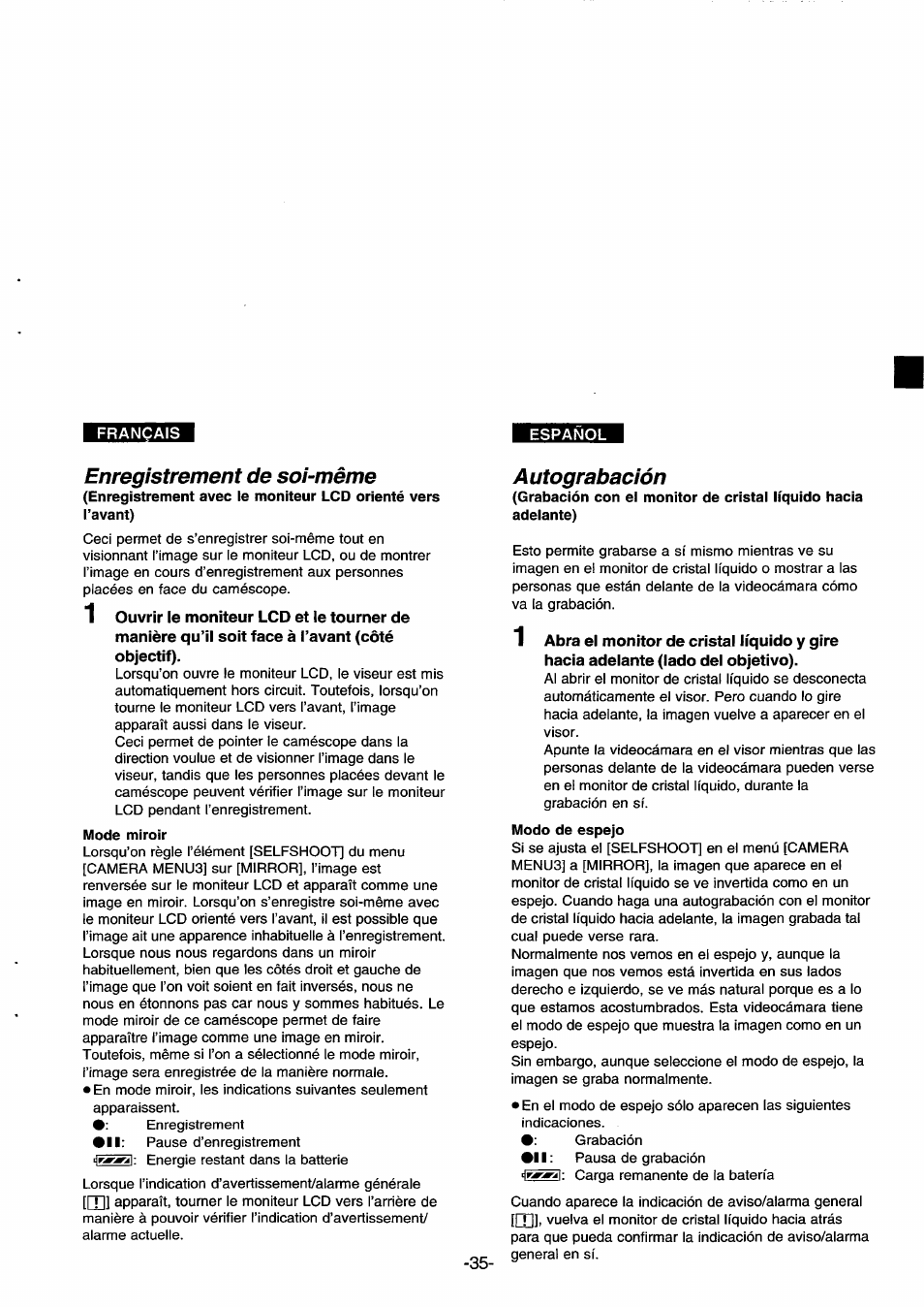 Enregistrement de soi-même, Autograbación | Panasonic NVDS33EG User Manual | Page 34 / 193