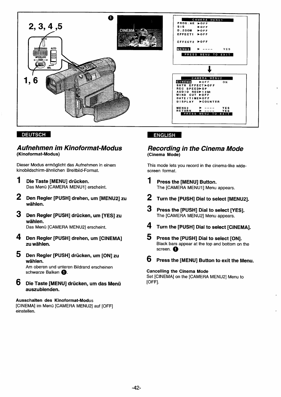 Aufnehmen im kinoformat-modus, Recording in the cinema mode | Panasonic NVDS33EG User Manual | Page 41 / 193