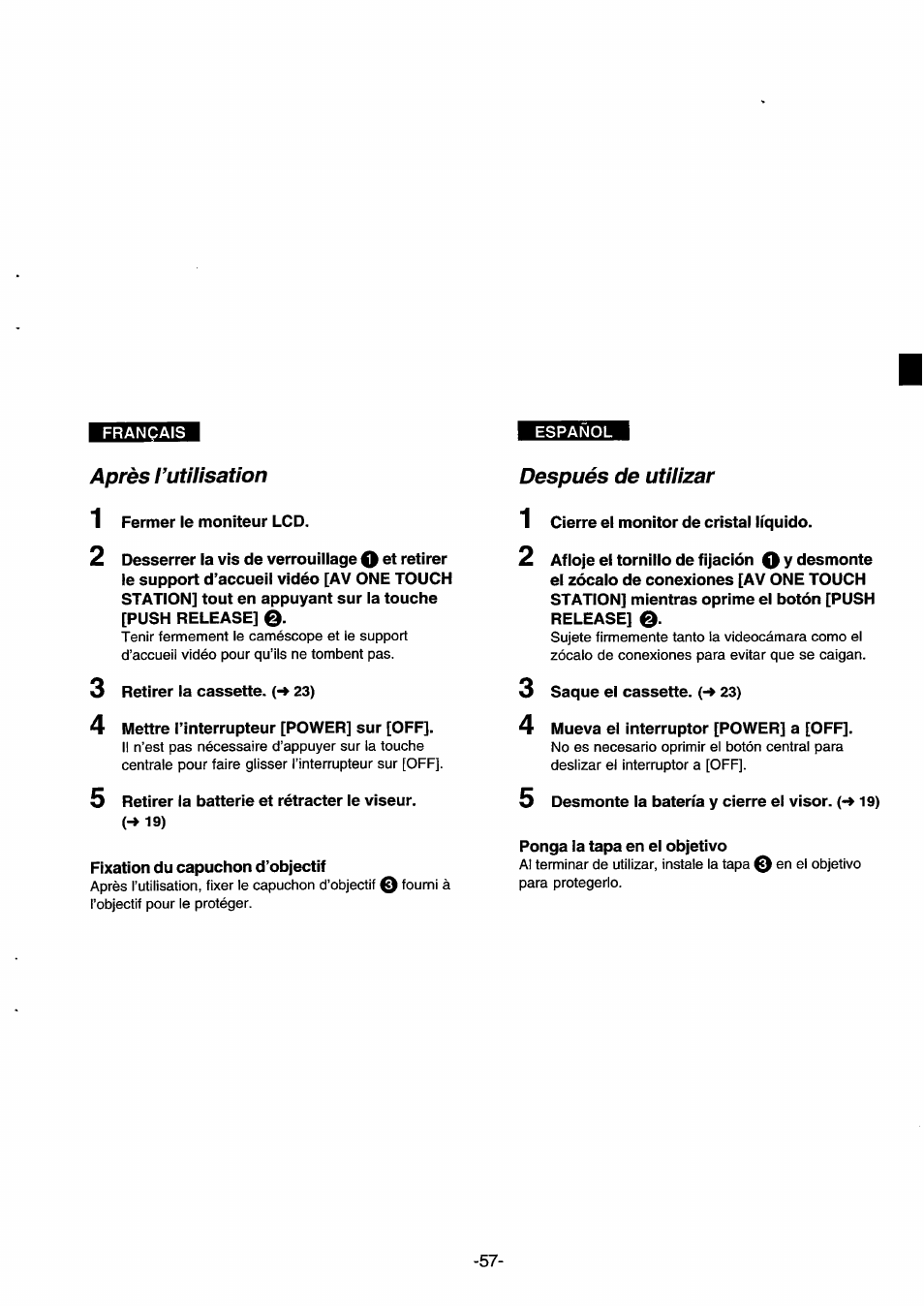 Après i’utilisation, Después de utilizar, Après l’utilisation | Après i’utilisation después de utilizar 1 | Panasonic NVDS33EG User Manual | Page 56 / 193