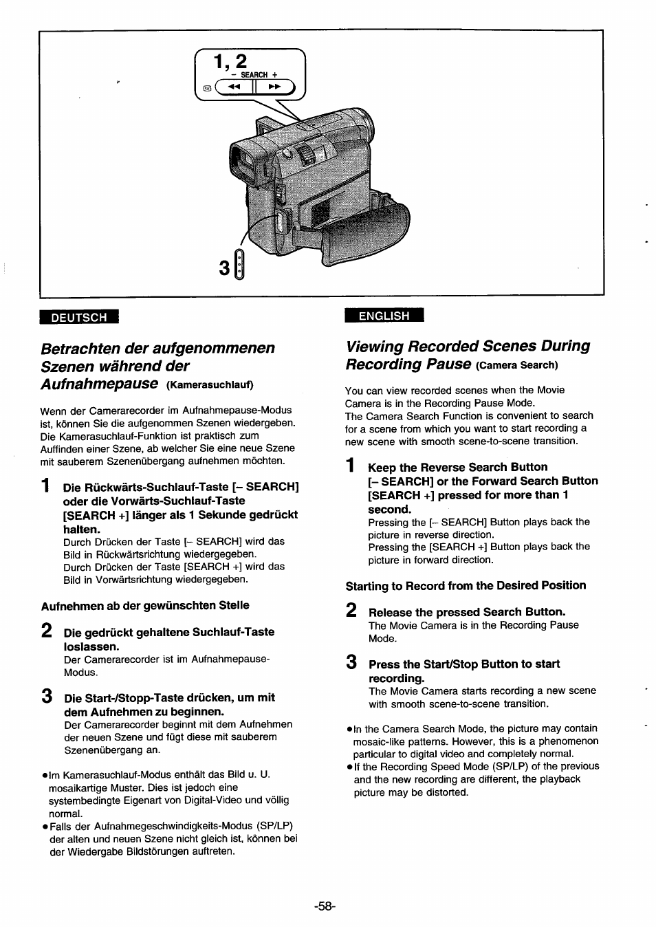 Viewing recorded scenes during recording pause | Panasonic NVDS33EG User Manual | Page 57 / 193