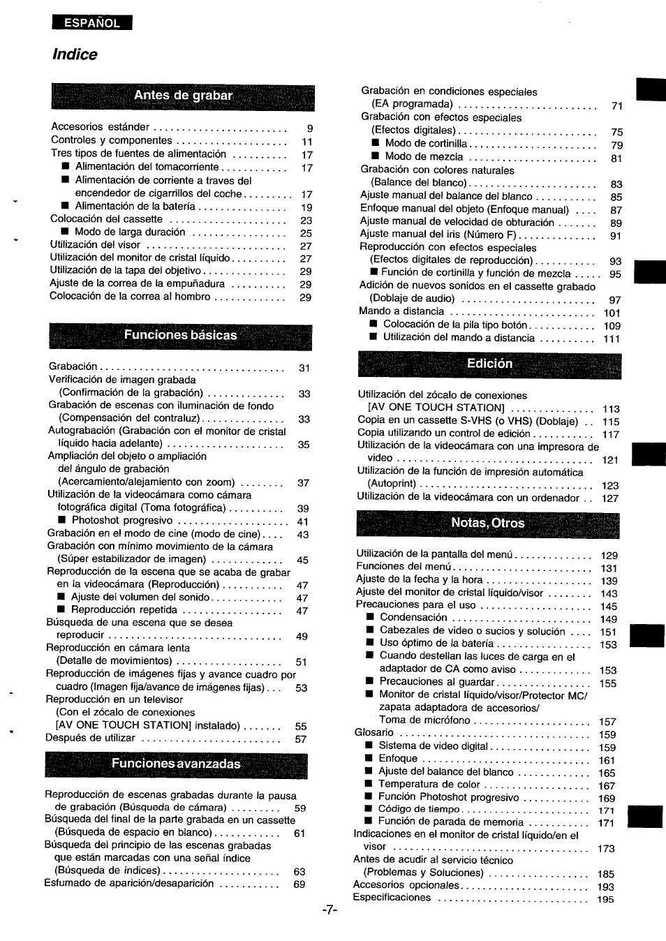 Indice | Panasonic NVDS33EG User Manual | Page 6 / 193