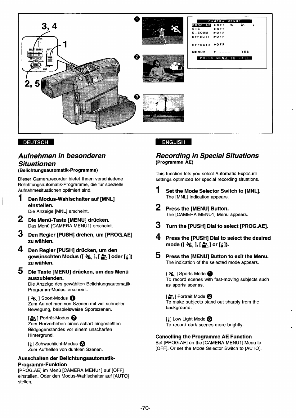 Aufnehmen in besonderen situationen, Recording in speciai situations | Panasonic NVDS33EG User Manual | Page 69 / 193