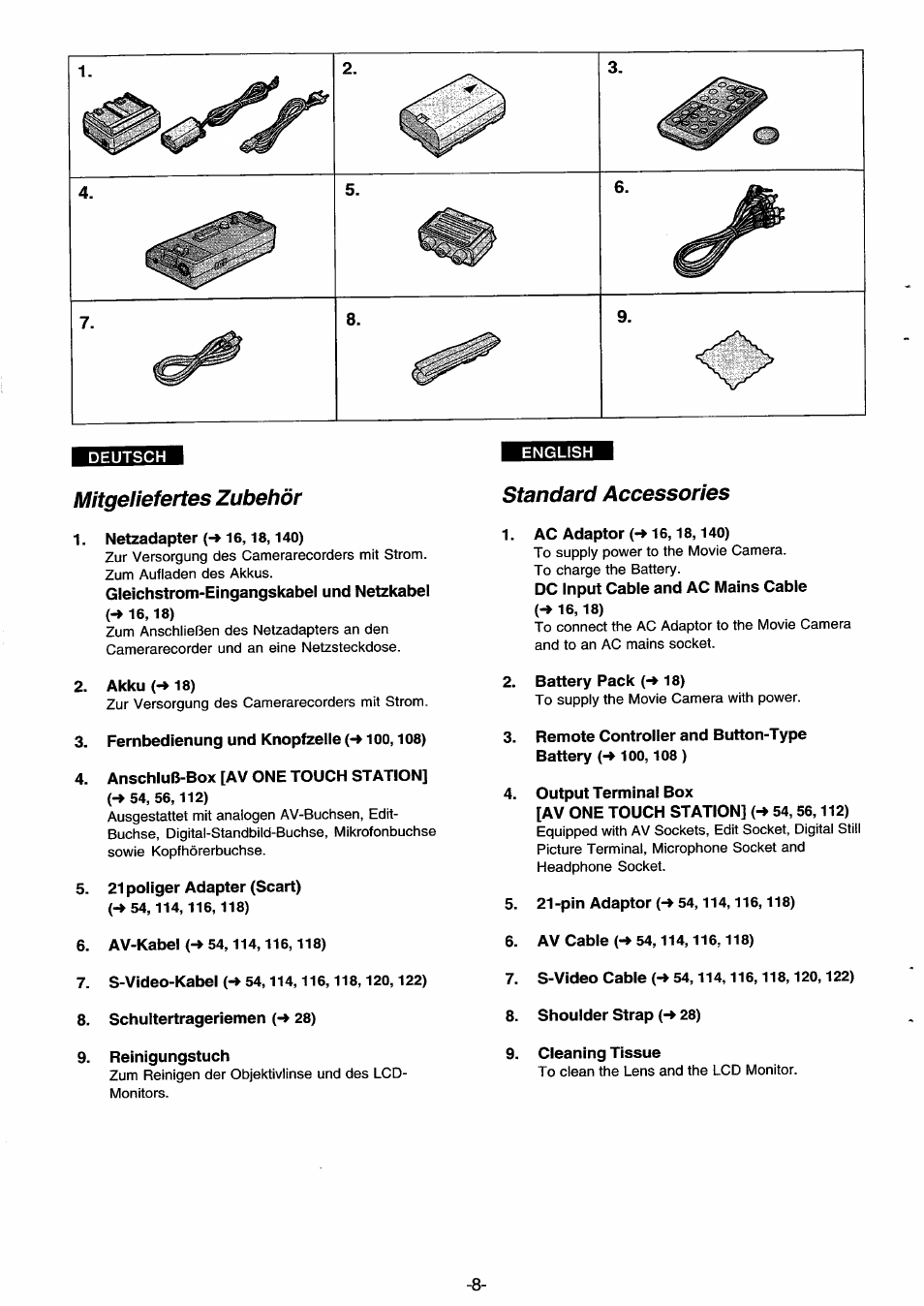 Mitgeliefertes zubehör, Standard accessories | Panasonic NVDS33EG User Manual | Page 7 / 193