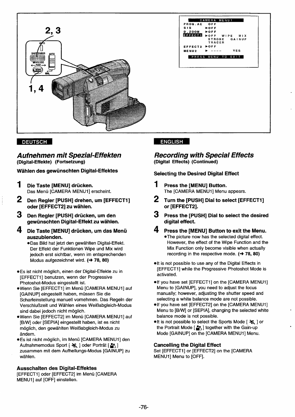 Aufnahmen mit spezial-effekten, Recording with special effects | Panasonic NVDS33EG User Manual | Page 75 / 193