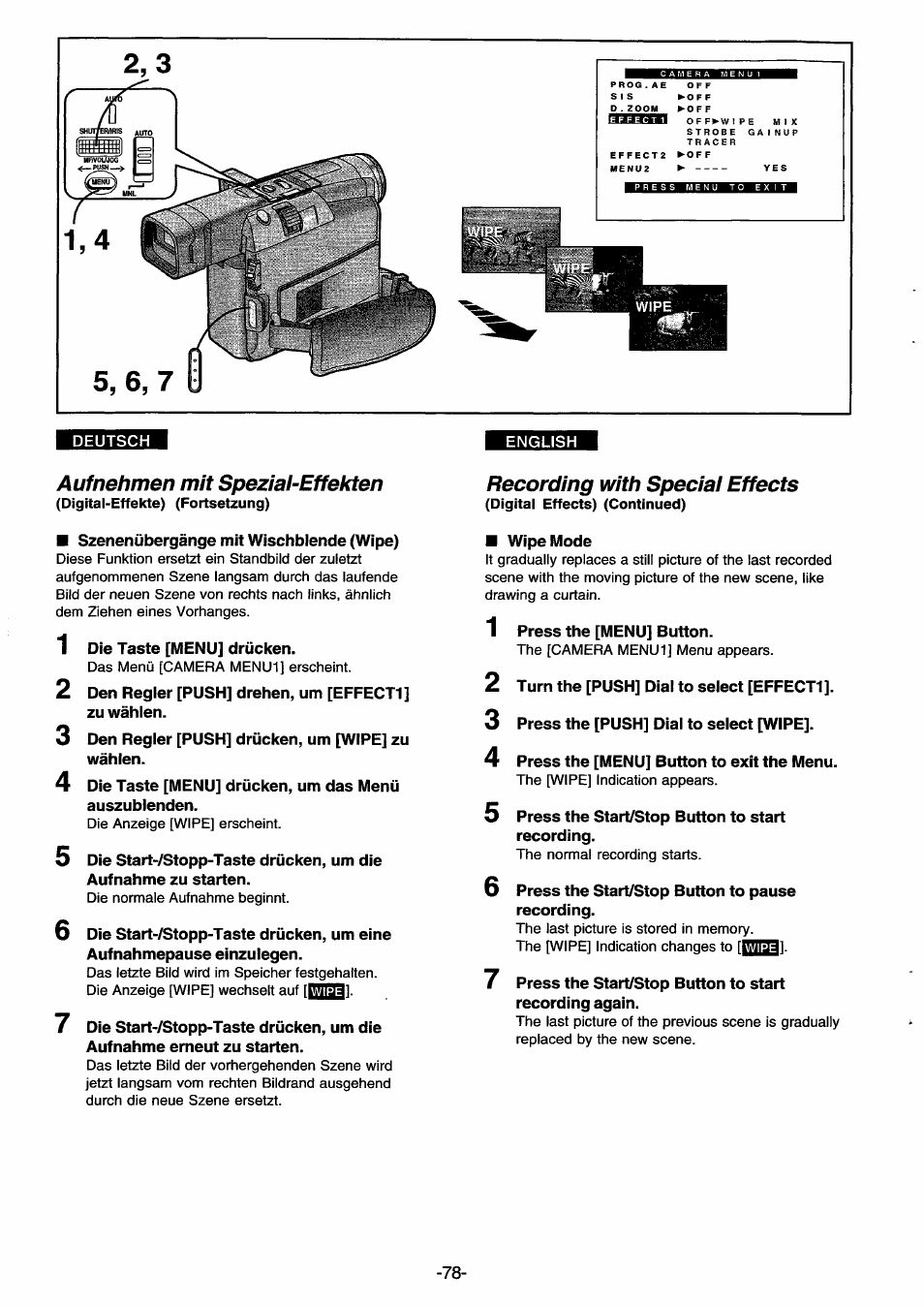 Aufnehmen mit spezial-effekten, Recording with special effects | Panasonic NVDS33EG User Manual | Page 77 / 193