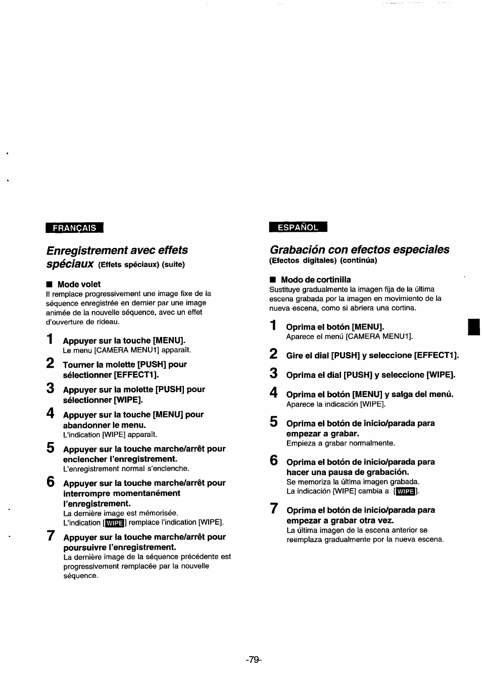 Enregistrement avec effets, Spéciaux, Grabación con efectos especiales | Panasonic NVDS33EG User Manual | Page 78 / 193