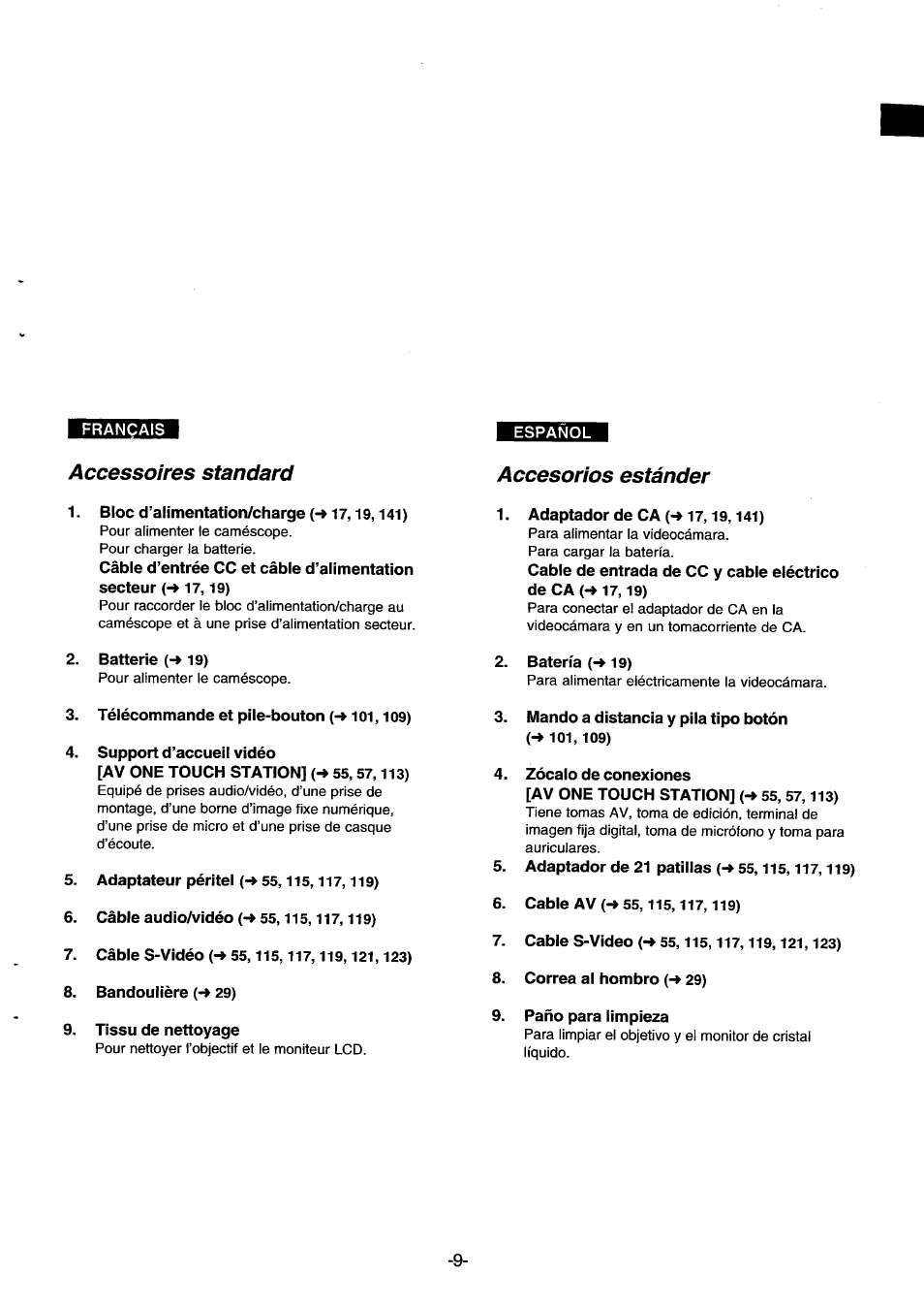 Accessoires standard, Accesorios estánder | Panasonic NVDS33EG User Manual | Page 8 / 193