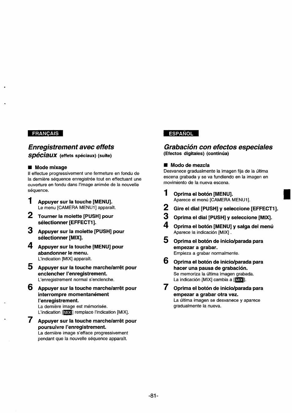 Enregistrement avec effets, Spéciaux, Grabación con efectos especiaies | Panasonic NVDS33EG User Manual | Page 80 / 193