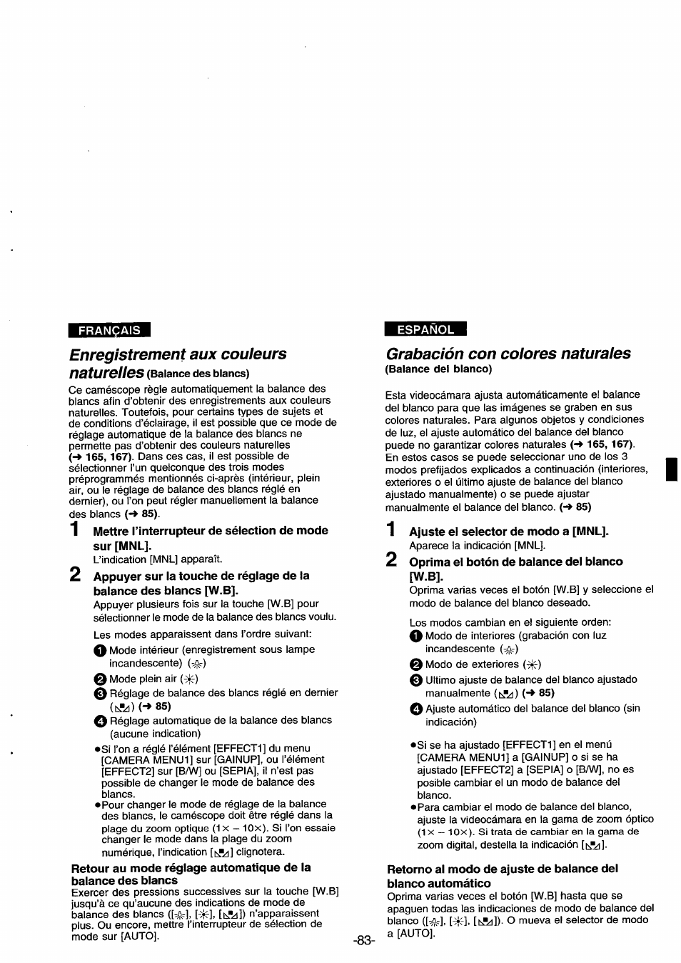 Enregistrement aux couleurs, Grabación con colores naturales | Panasonic NVDS33EG User Manual | Page 82 / 193