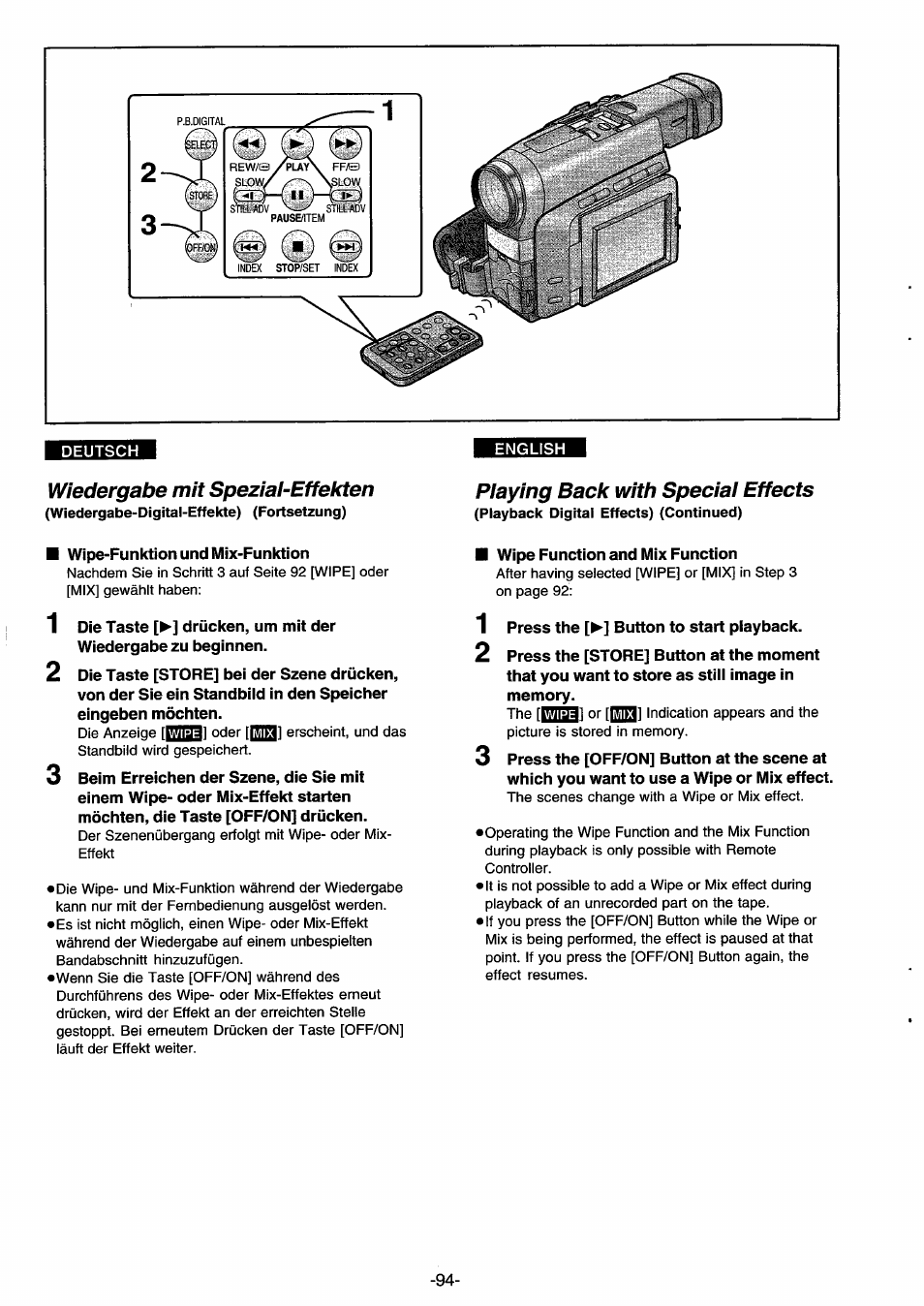 Wiedergabe mit speziai-effekten, Piaying back with speciai effects | Panasonic NVDS33EG User Manual | Page 93 / 193