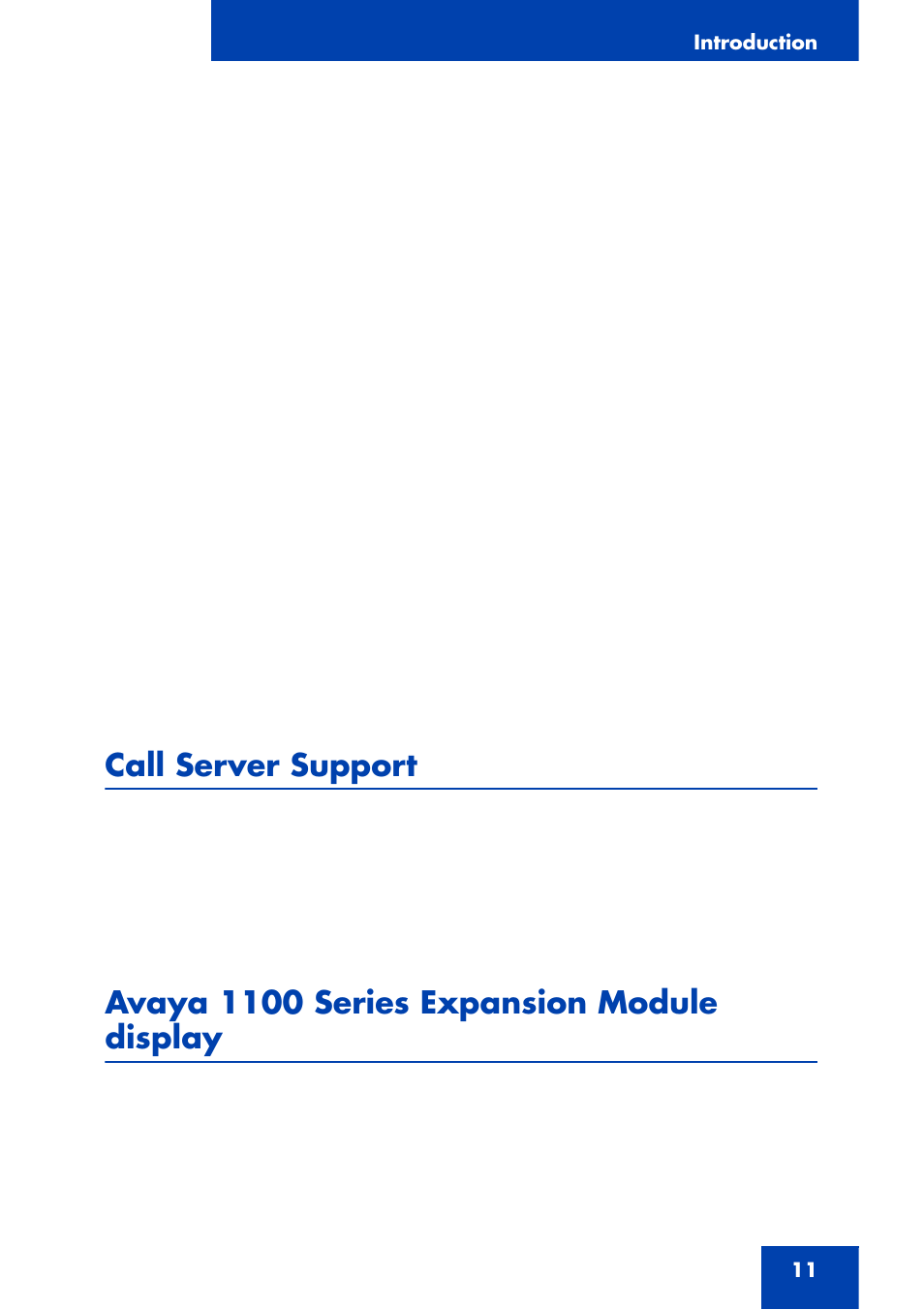 Call server support, Avaya 1100 series expansion module display | Avaya NN43110-301 User Manual | Page 11 / 20