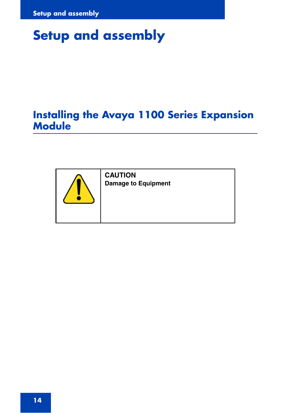 Setup and assembly, Installing the avaya 1100 series expansion module | Avaya NN43110-301 User Manual | Page 14 / 20